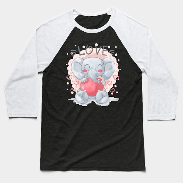 elephant love cartoon Baseball T-Shirt by Mako Design 
